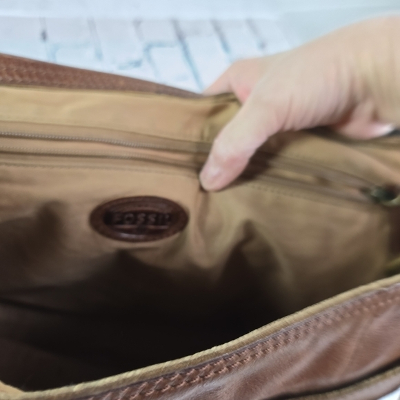 Vtg y2k Fossil brown leather large messenger bag - Picture 3 of 11